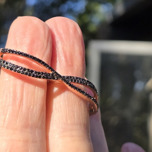 Black Onyx Dual Finger Cuff Sterling Rosegold Ring Sz8 Adjustable - Picture 4 of 10